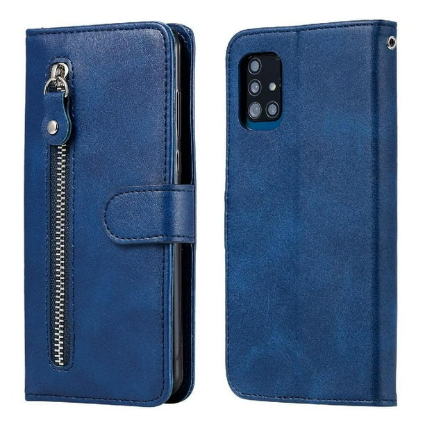 Funda con Cremallera para Samsung Galaxy A51 5G, Carcasa Cartera de Cuero PU con Soporte y Tarjetero