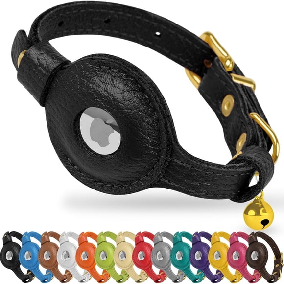 Collar para gato OOPSDOGGY AirTag de cuero, 8 a 11 in