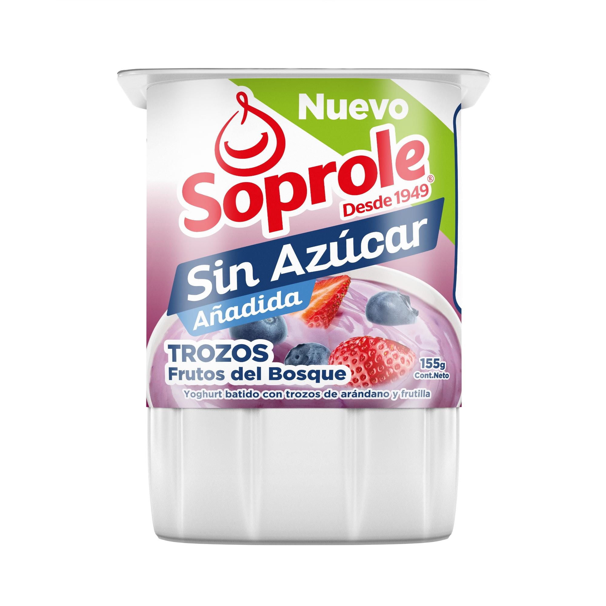 Yoghurt Sin Azúcar Frutos Del Bosque Trozos 155 g Soprole