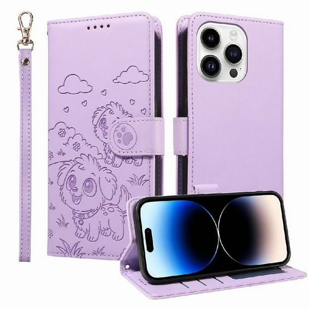 Funda Billetera FOXDOCK Compatible con iPhone 14 Pro, Diseño Perrito Tierno, Ranuras para Tarjetas y Soporte Plegable