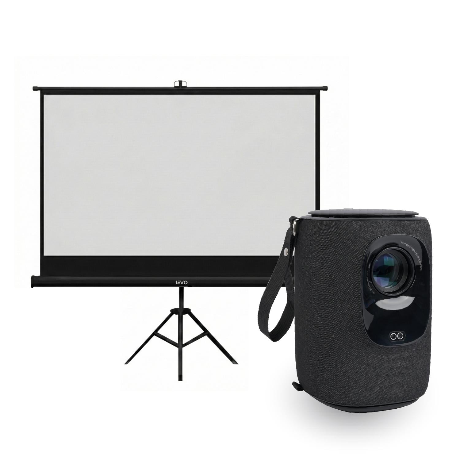 Proyector Portatil Nova 9000lm + Telón 80" Negro Levo