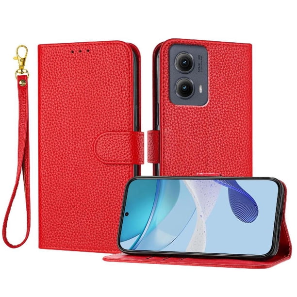 Funda Cartera para Motorola Moto Edge 5G 2024 Tarjetero Soporte Magnético y Correa Rojo