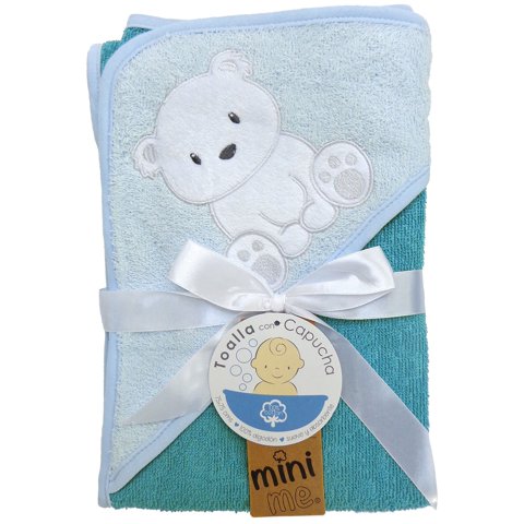 Mini Me - Toalla Capucha Para Bebé Celeste (Oso)