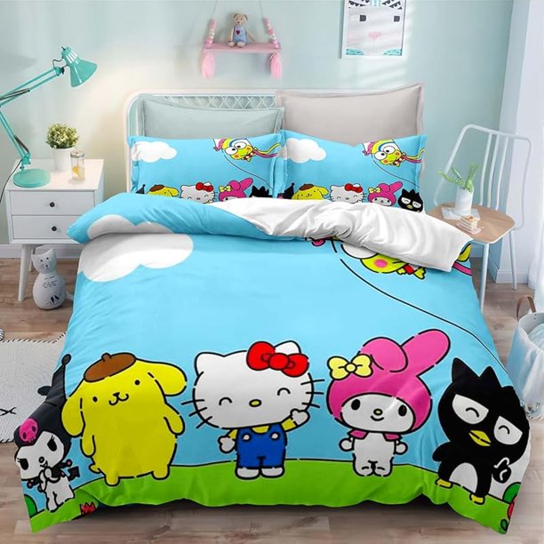 Bed- Duvet C-over A-nime -Cartoon Ker-oppi Kaw-aii Bedd-ing S-ets 3D Light-weig-ht 3 Pie-ce Comfort-er Sets