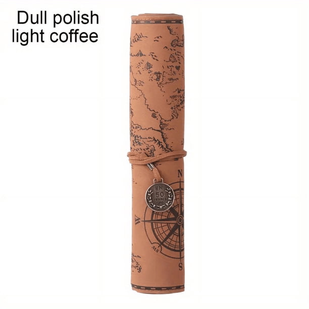 Retro Leather Pencil Case: Large Capacity Roll-Up Pencil Bag with Embossed Buckle - Perfect for Creative Treasure Maps & Drawing!