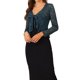 thumbnail image 4 of INSPIRE CHIC Bolero de encaje floral para mujer, chaqueta corta con dobladillo con volantes, lazo delantero, cárdigan recortado, cubierta ligera de verano, azul oscuro gris XL, 4 of 6