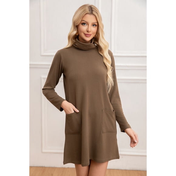 Sweater Mini Vestido Corto Tejido Mujer Cuello Alto Doble 2001