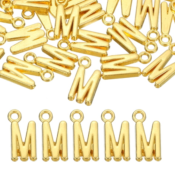 40 piezas de charm de letra, charm de alfabeto inicial de letra m de aleación para manualidades de bricolaje, fabricación de joyas, pulseras, aretes, collar, oro