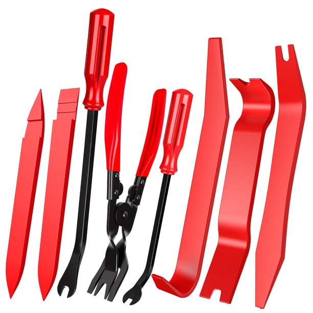 Juego de Herramientas de Desmontaje de Molduras Zecirl 8 Piezas, Herramientas de Palanca para Automóvil – Rojo