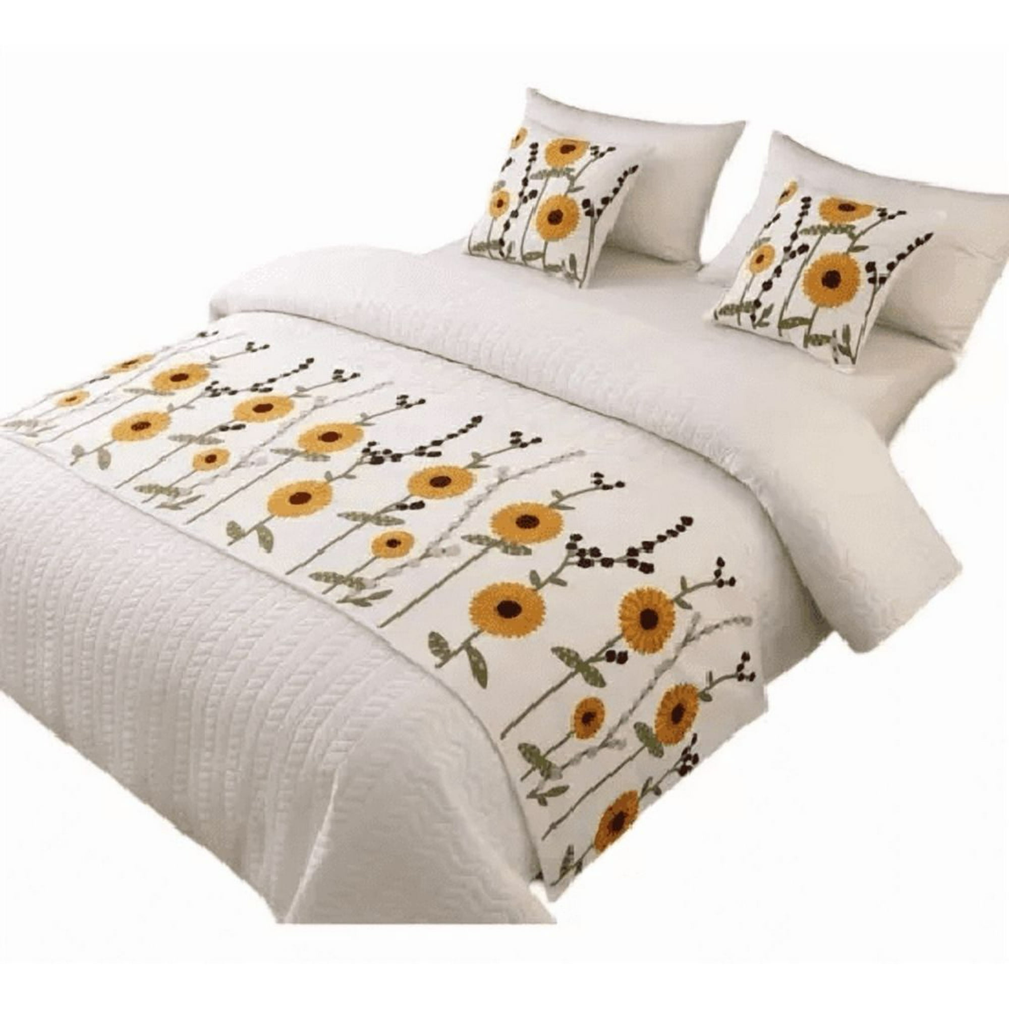 Genérico - Piecera Bordada Para Cama Sin Fundas De Cojín Diseño 8 Color Crema