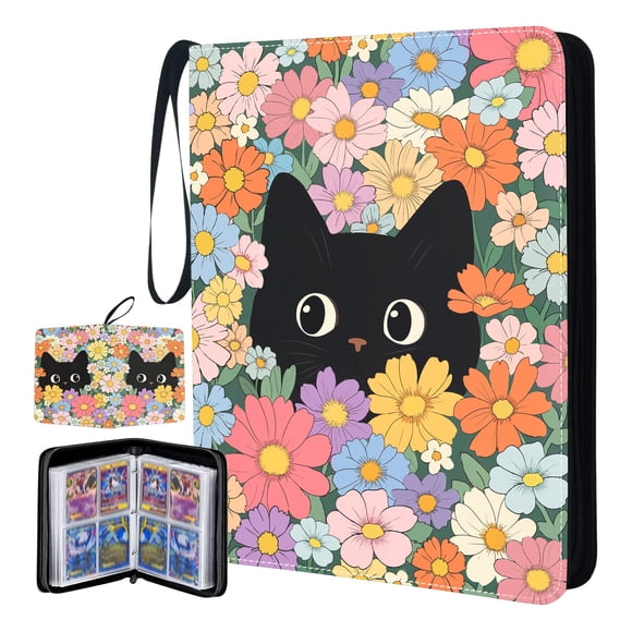Carpeta para cartas MCPESAS de 4 bolsillos con diseño de gato y cierre con cremallera