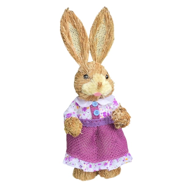 Estatuilla de conejo tejida de paja, modelo de animal artificial, escultura, estatua de conejo, decoración de Pascua, muñeca para cocina, mesa de jard Estilo F