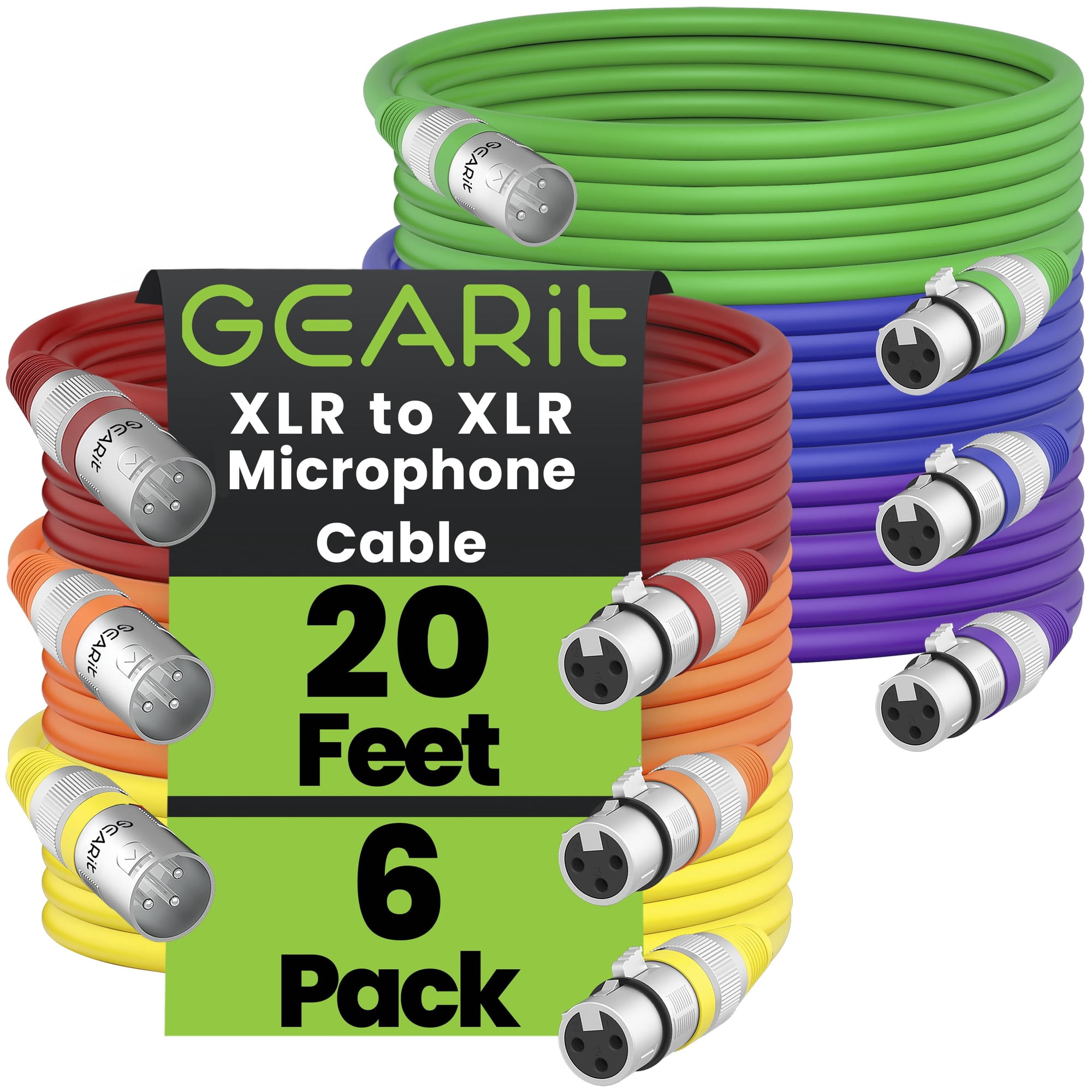 Cable De Micrófono Gearit Xlr A Xlr Balanceado De 3 Pines, Paquete De 6 M