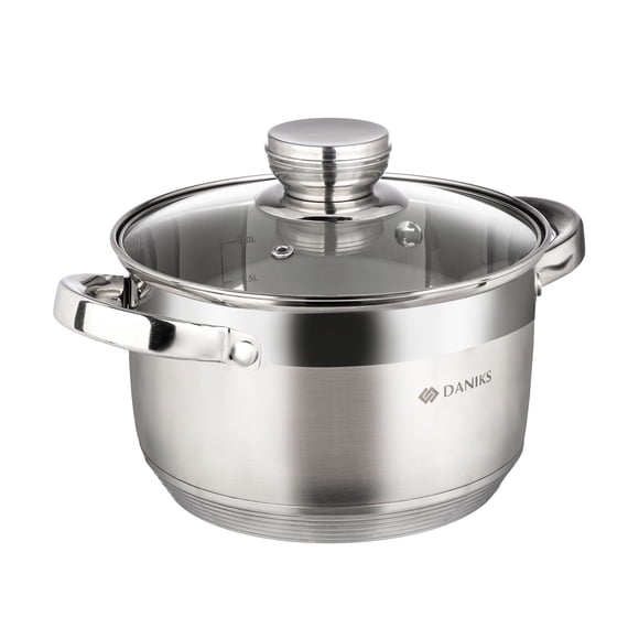 Olla Daniks 3 L de Acero Inoxidable con Tapa de Vidrio