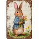 thumbnail image 1 of Letrero estaño metal conejo Pascua vintage conejo flor huevo primavera arte pared hogar granja cocina dormitorio 20x30cm, 1 of 6
