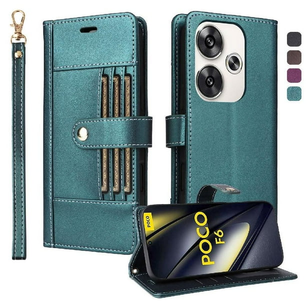 FOXDOCK Funda tipo Cartera para Xiaomi POCO F6 5G – Cubierta de Cuero PU con Múltiples Ranuras, Bolsillo para Efectivo y Correa de Muñeca