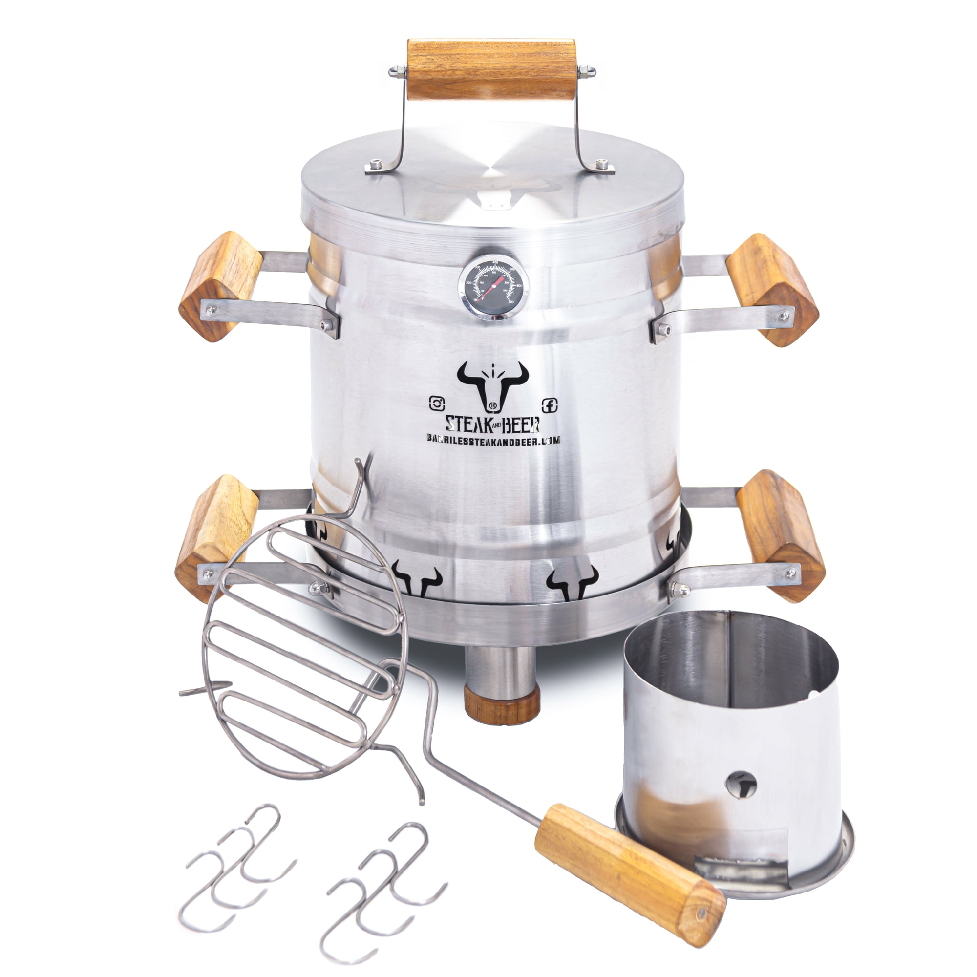 Steak And Beer - Parrilla Asador Tipo Barril Mini Inox (50cm X 30 Cm) Incluye Accesorios