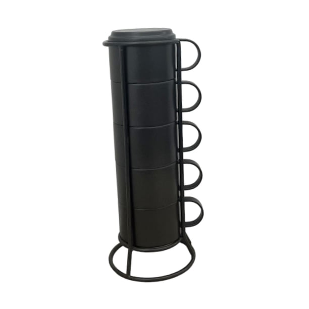 Juego de tazas de café de acero inoxidable, tazas de espresso, multifunción, a prueba de óxido, con estante de almacenamiento, tazas de té, tazas de 5 piezas