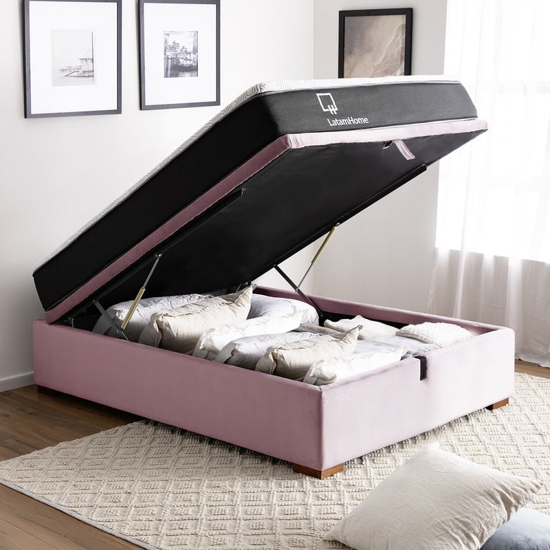 Latam Home - Cama Funcional Boxet 1 1/2 Plaza Colchon Resortes Zen Pro Funda Lavable Palo Rosa