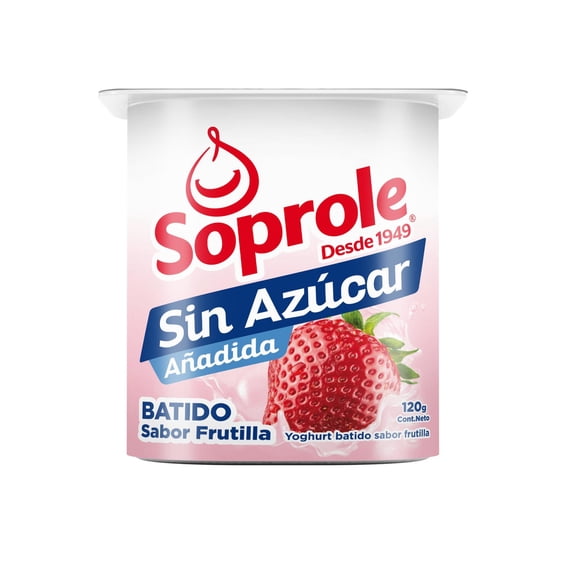 Yoghurt Batido Sin Azúcar Sabor Frutilla Pote, 120 g