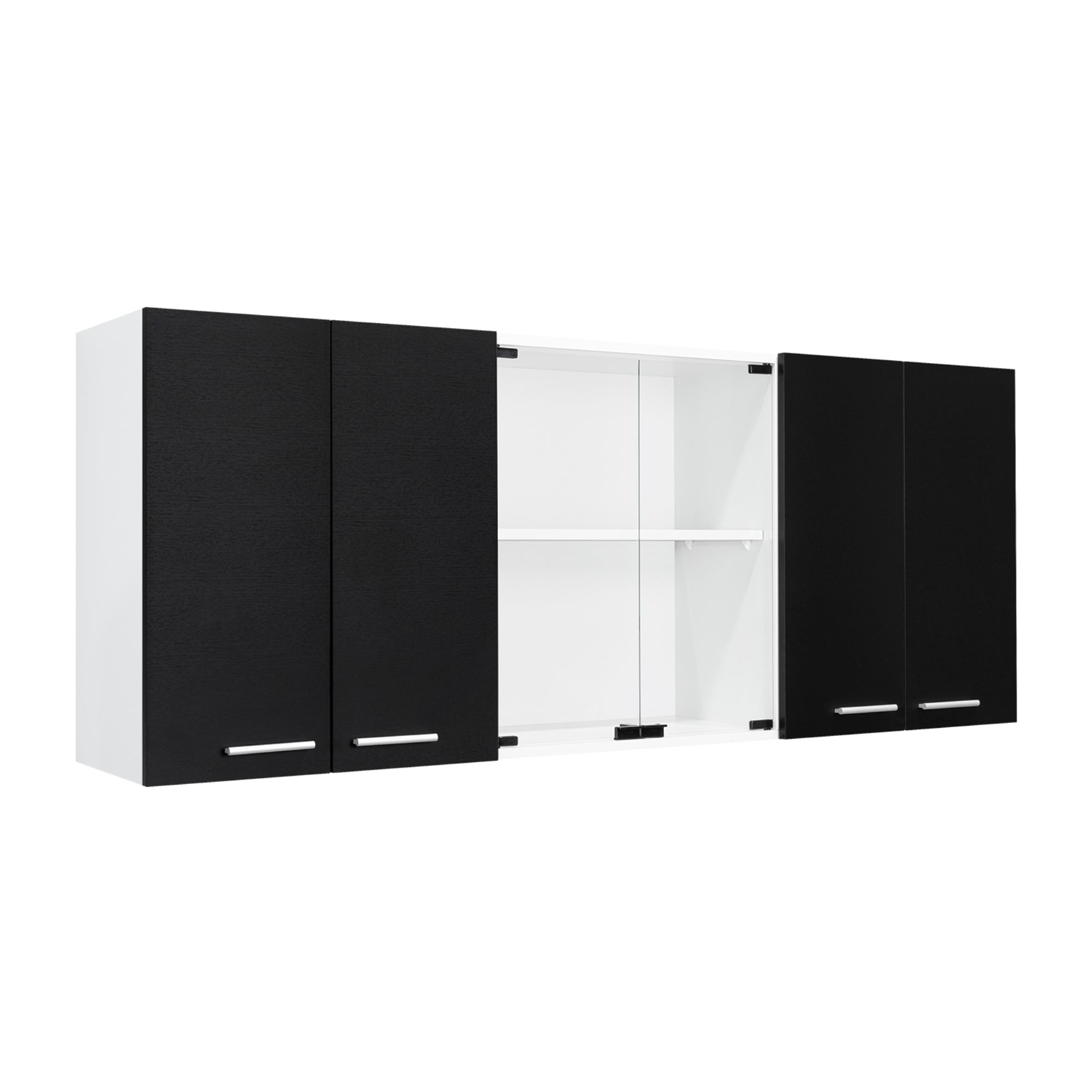 Fm Furniture - Mueble Superior De Cocina 6 Puertas 150x60x31,5 Cm Negro Y Blanco