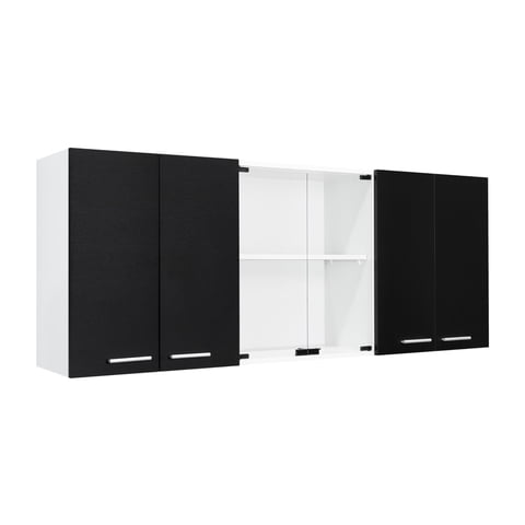 Fm Furniture - Mueble Superior De Cocina 6 Puertas 150X60X31,5 Cm Negro Y Blanco