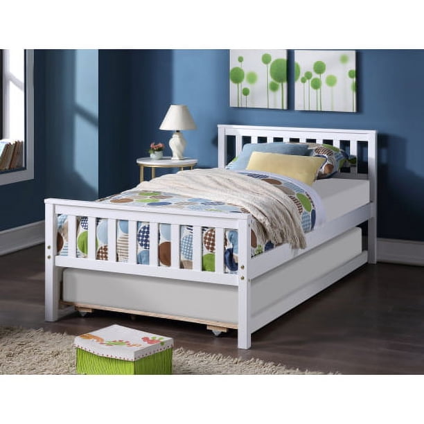 Cama doble con trundle, marco de cama de plataforma con cabecera y pie, para dormitorio pequeño espacio de vida, no se necesita muelle de caja