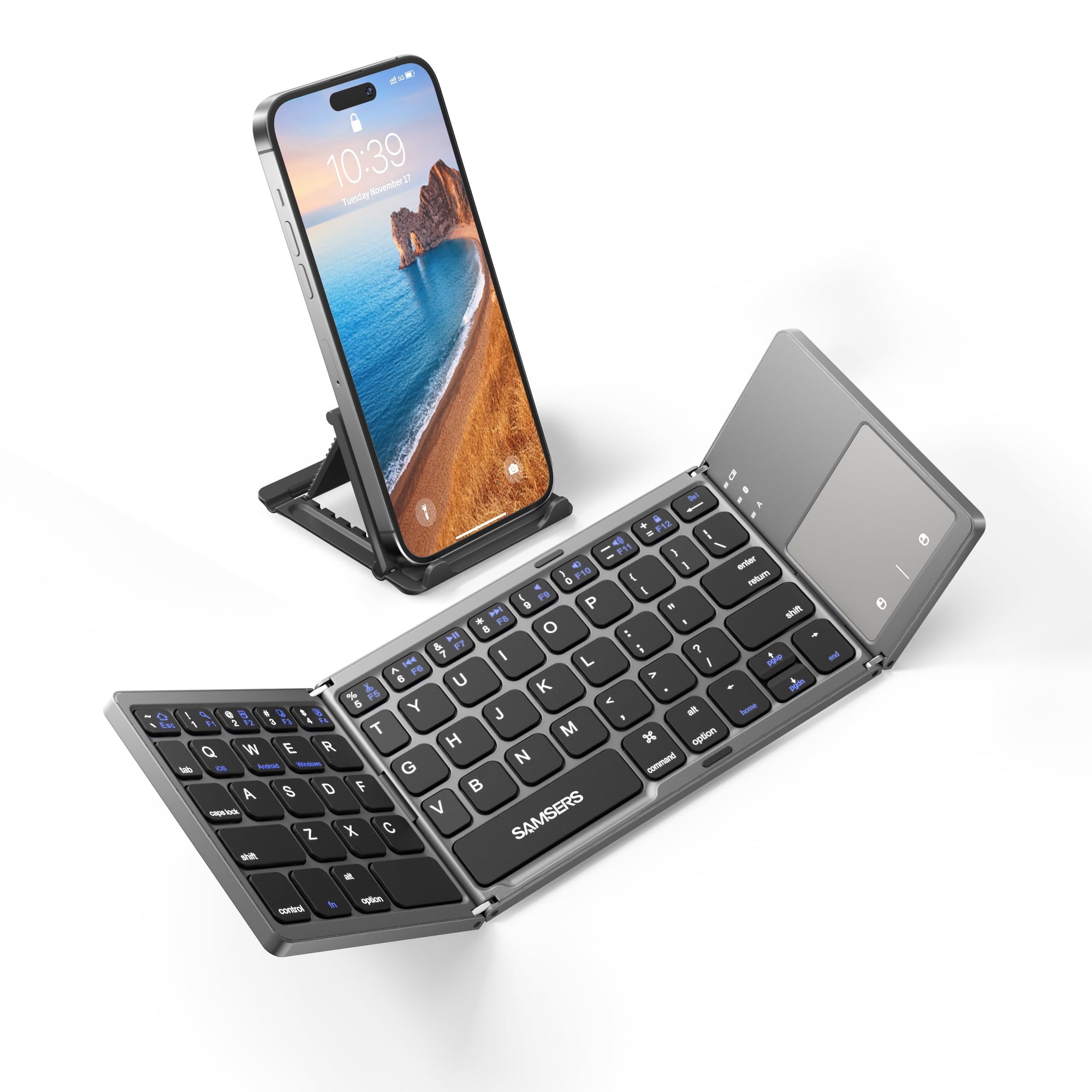 Teclado Bluetooth Plegable Samsers Con Panel Táctil Gris