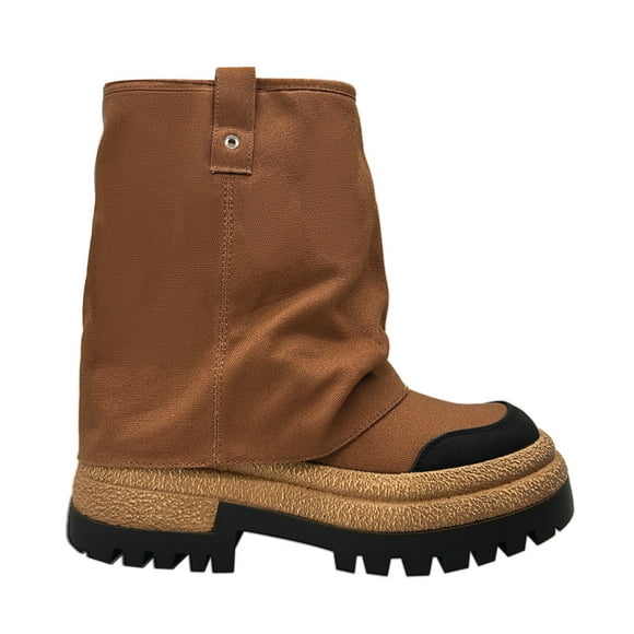 Botin color Camel para mujer con plataforma ancha y caña
