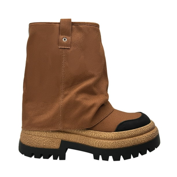 Botin color Camel para mujer con plataforma ancha y caña