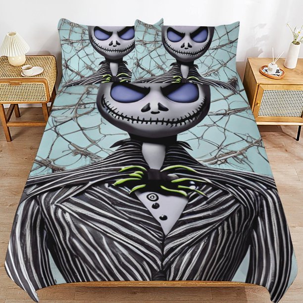 Nightmare Before Christmas Bedding Set Duvet Cover Comfortable and Lightweight Cartoon Bedding 3 Piece Bed Set