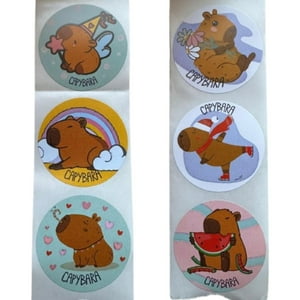 Genérico - Sticker Capibara 6 Diseños 38Mm 100Un Blanco