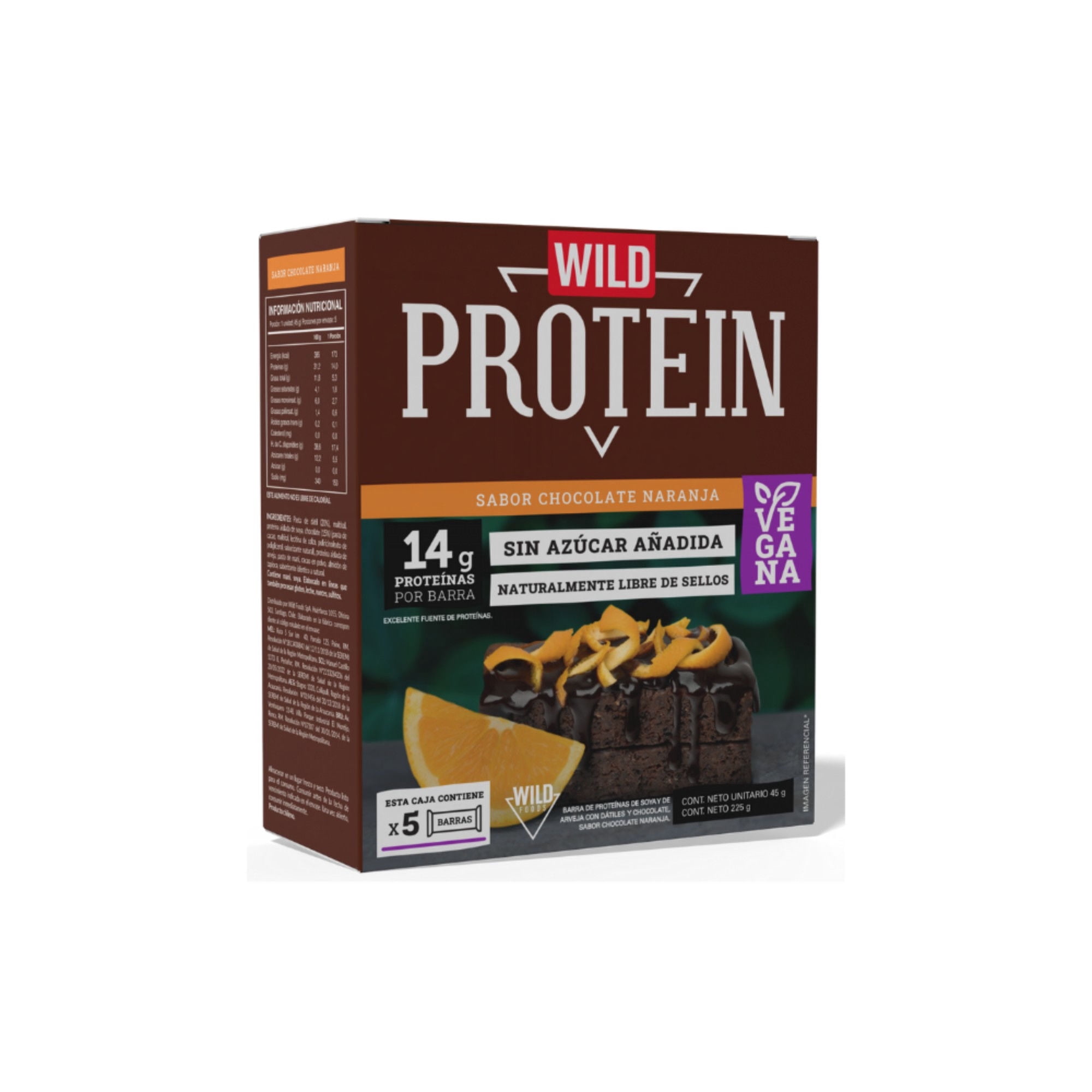 Barra Proteína Sabor Naranja Bitter Vegana 225 g Wild Protein