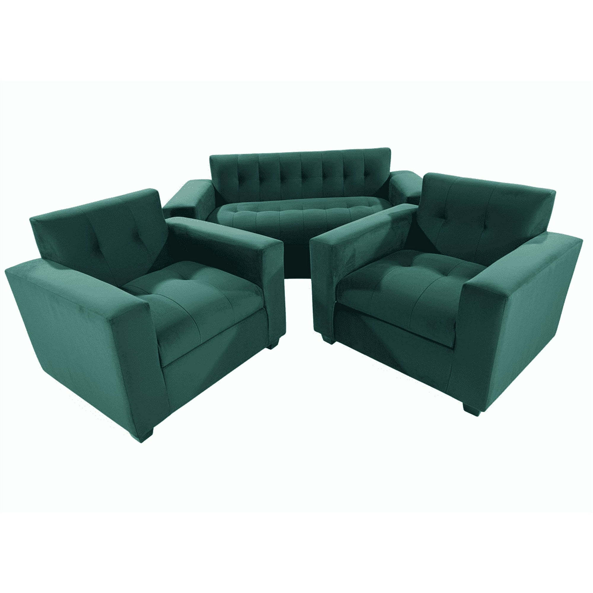 Muebles New - Juego De Living Tres Cuerpos Verde Felpa