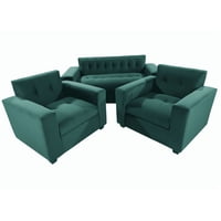 Muebles New - Juego De Living Tres Cuerpos Verde Felpa