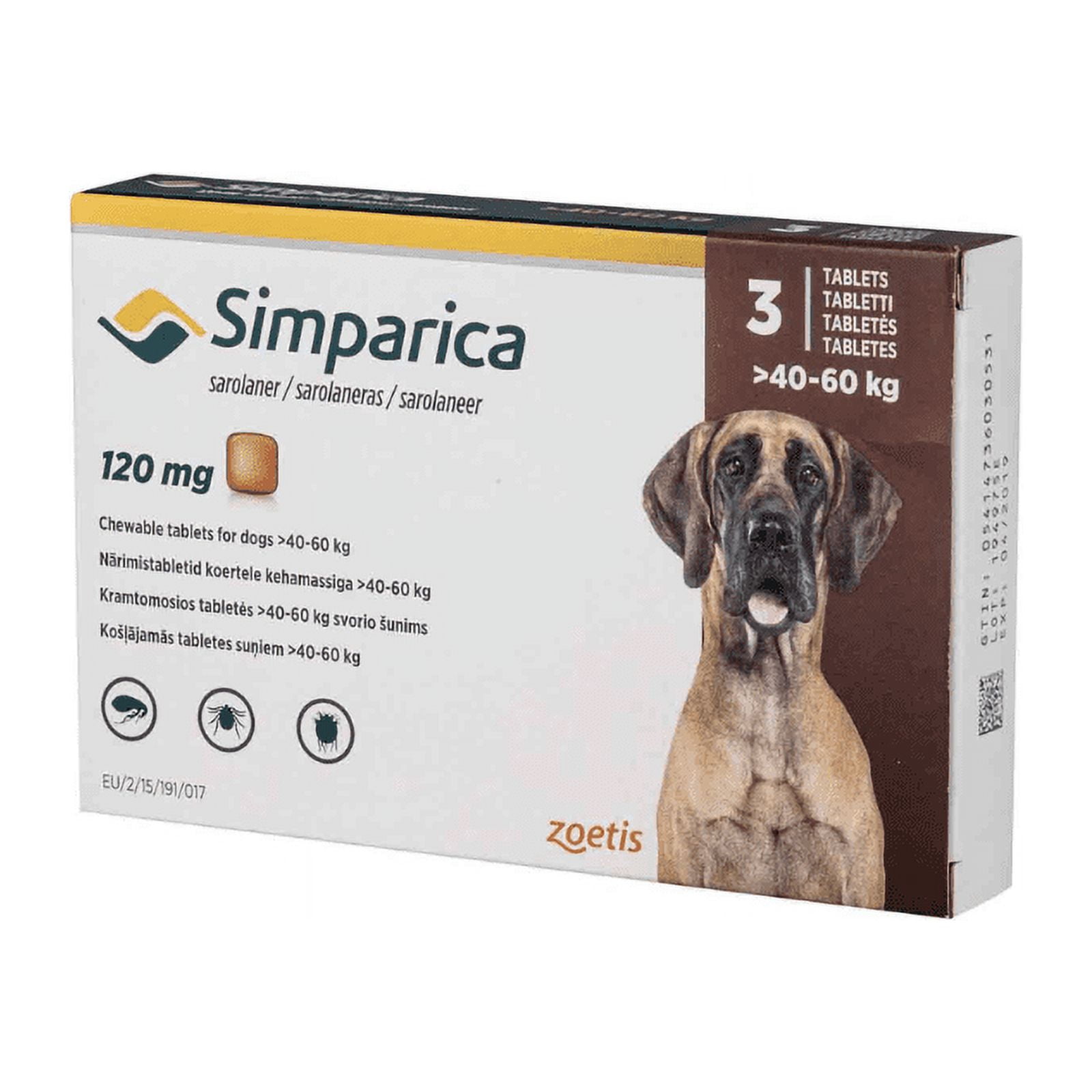 Simparica para perros de 40 a 60 Kg. 3 comprimidos