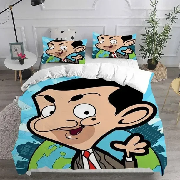 v48 Bed Sheets Mr. Bean Animated Series Bedding Sets Comforter Quilt Bed Cover Duvet Cover Pillow Case Sets Bedroom Home Textiles 3-Piece Bedding Set (1 Duvet Cover + 2 Pillow Shams) Bed Sheets ju48