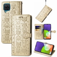 Funda Cartera Foxdock Para Samsung Galaxy A22 4G , Flip Pu Con Relieve De Gatos Y Perros, Tarjetero Y Soporte