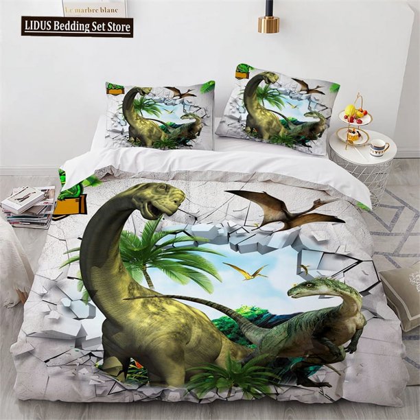 x2568 Bed SheetsJurassic World Park Dinosaur Bedding Set Boys Girls Twin Size Duvet Cover Pillowcase Bed Kids Adult Home Textileextile 3-Piece Bedding Set (1 Duvet Cover + 2 Pillow Shams) nj2568