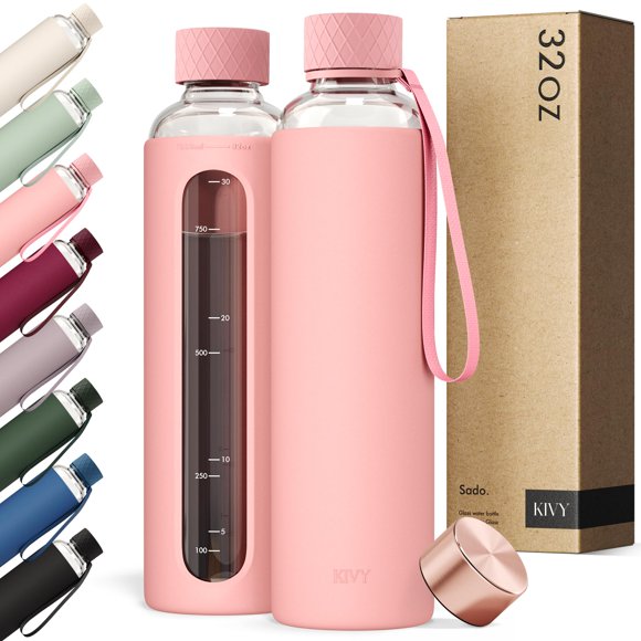 Botella KIVY de 950 ml con funda de silicona y marcas de medición