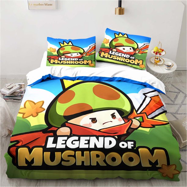 Anime Game Legend of Mushroom Pattern Duvet Cover Sets Comforter Bed Linen Gift Twin Size Romantic Home Gift Bed Sheets