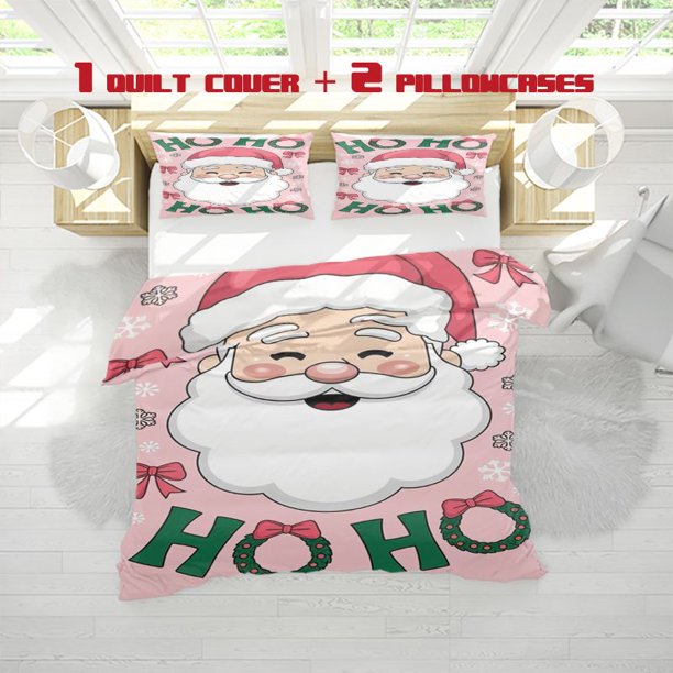 3pcs Santa Claus Themed Printed Bedding Set Soft Duvet Cover and 2 Pillowcases
