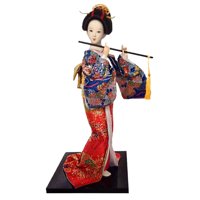 Magideal - Geisha Japonesa De 12 Pulgadas, Muñeca Geisha Asiática, Escultura De Adorno Artesanal, Estatua De Niña, Muñecas Geisha Japonesas Étnicas Para El Hogar Azul Y Rojo