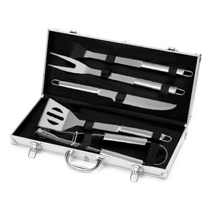 Genérico - Kit Parrillero 5 Piezas Acero Inoxidable Maleta Bbq