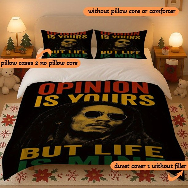 3pcs Reggae Music Is Life Printed Duvet Cover Set Suitable for Multiple Seasons