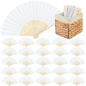 Abanicos De Papel Aodaer, Color Blanco, 50 Unidades, Con Cesta De Almacenamiento De 21 Cm