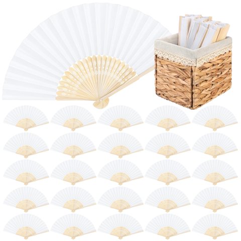 Abanicos De Papel Aodaer, Color Blanco, 50 Unidades, Con Cesta De Almacenamiento De 21 Cm