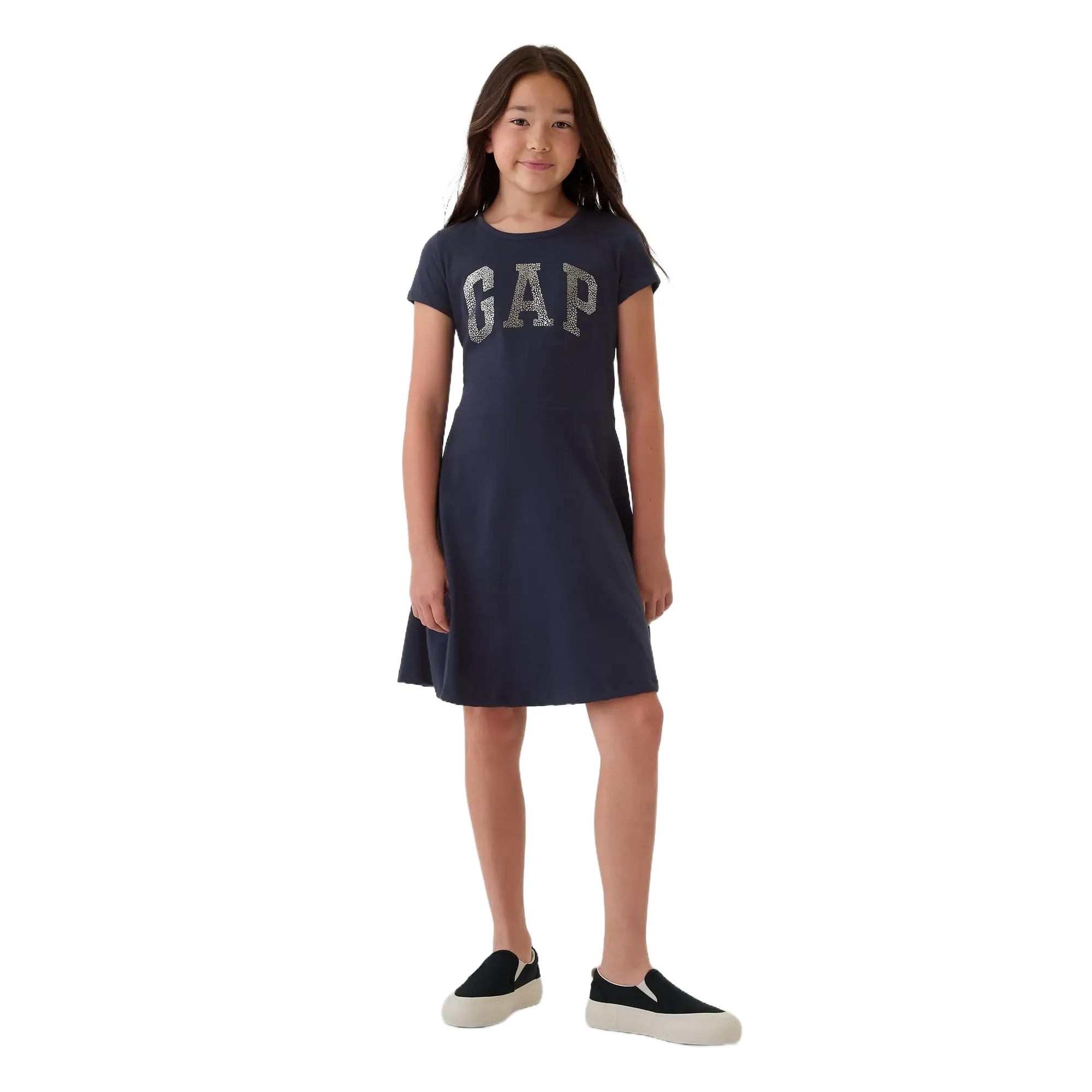 Vestido Gap Para Niñas, Manga Corta, Con Logo, Tapiz Azul Marino, Talla 10