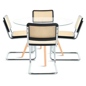 Klik Muebles - Mesa De Comedor Eames 80Cm Redonda Vidrio + 4 Sillas Breuer Madera - Negra