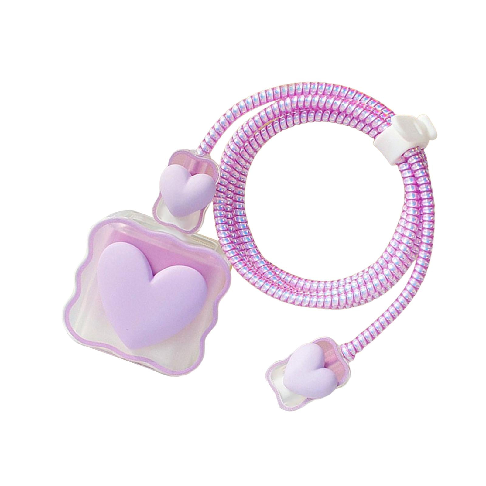 Magideal - Estuche Protector 3d, Cabezal De Cargador Línea De Datos Accesorios De Cable De Datos Protector De Cargador Rápido De Dibujos Animados Para Teléfono , Amor Púrpura